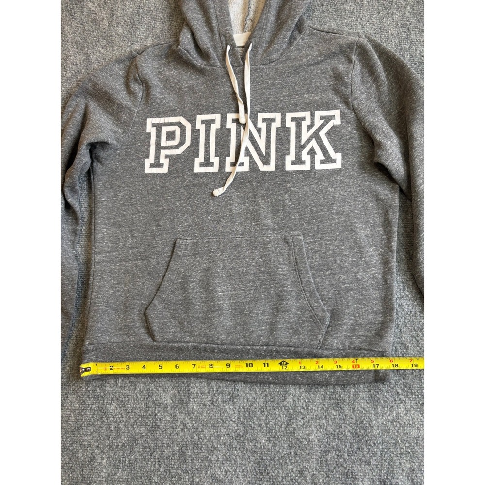 Victoria's Secret PINK Hoodie Gray Heathered Logo Pullover Sweatshirt Womens M - Picture 10 of 12